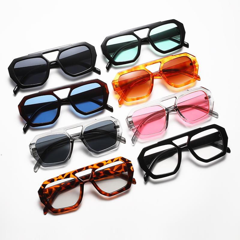 Sunglasses Women Fashion Polygonal Double Bridge Luxury Minimalist Leopard Pattern Design Eyeglasses Retro Glasses UV400