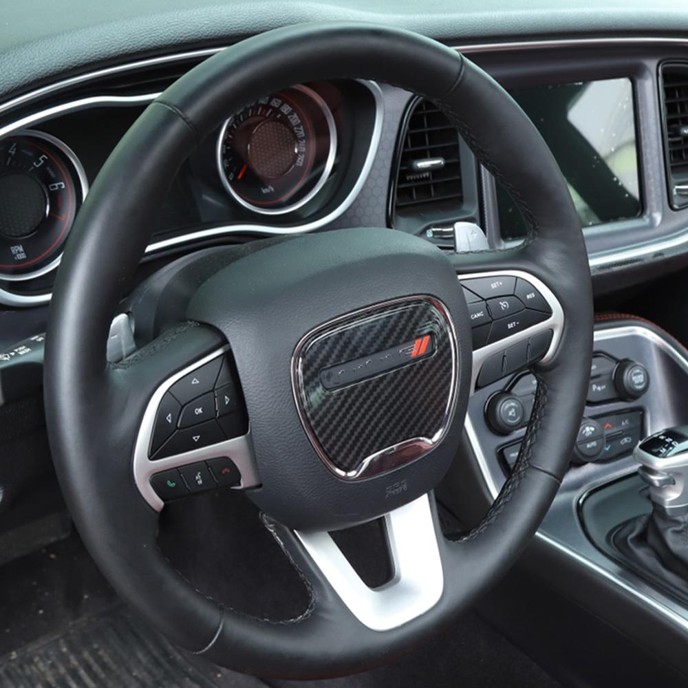 Car Center Steering Wheel Decoration Cover Trim Stickers for Dodge Challenger Charger 2015-2025 2025 Carbon Interior Accessories