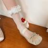 Womens Ruffle Socks Cute Lolitas Crew Socks Frilly Dress Socks Girls Turn-Cuffs High Ankle Socks Sheer Lace Mesh Socks