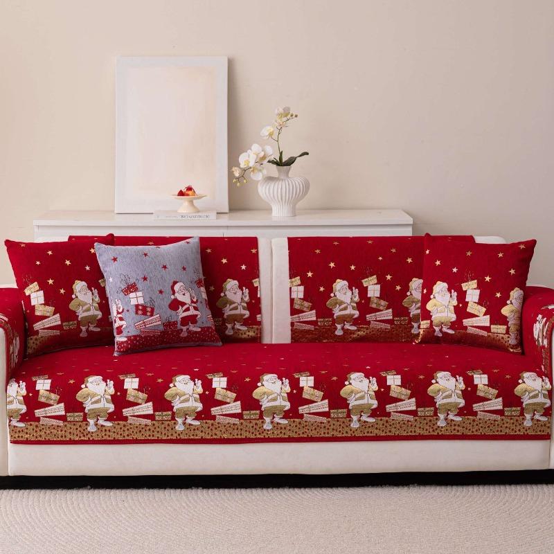 Universal Chenille Christmas Sofa Mat Cover Christmas Tree Deer Pattern Sofa Covers Anti-Slip Fully Covered Sofa Covers Fabric