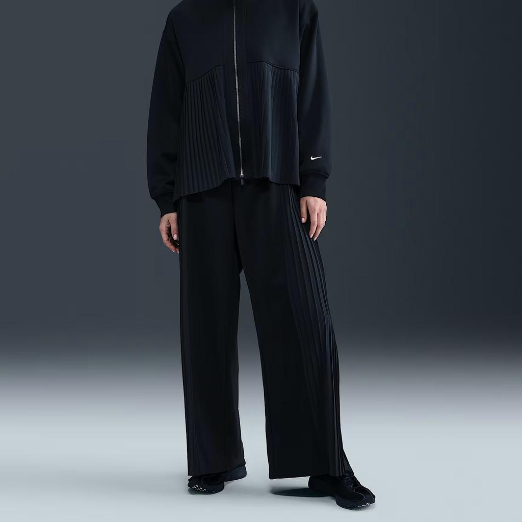 Nike Swoosh Pleated Loose Solid Color Casual Knit Sports Pants Women bottoms Black Cream IM7460-010