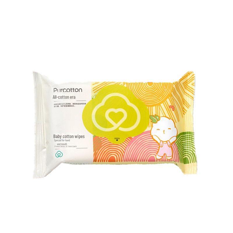 

Влажные салфетки для детей из чистого хлопка Cotton Times - 20 листов, портативная упаковка для рук, рта и ягодиц