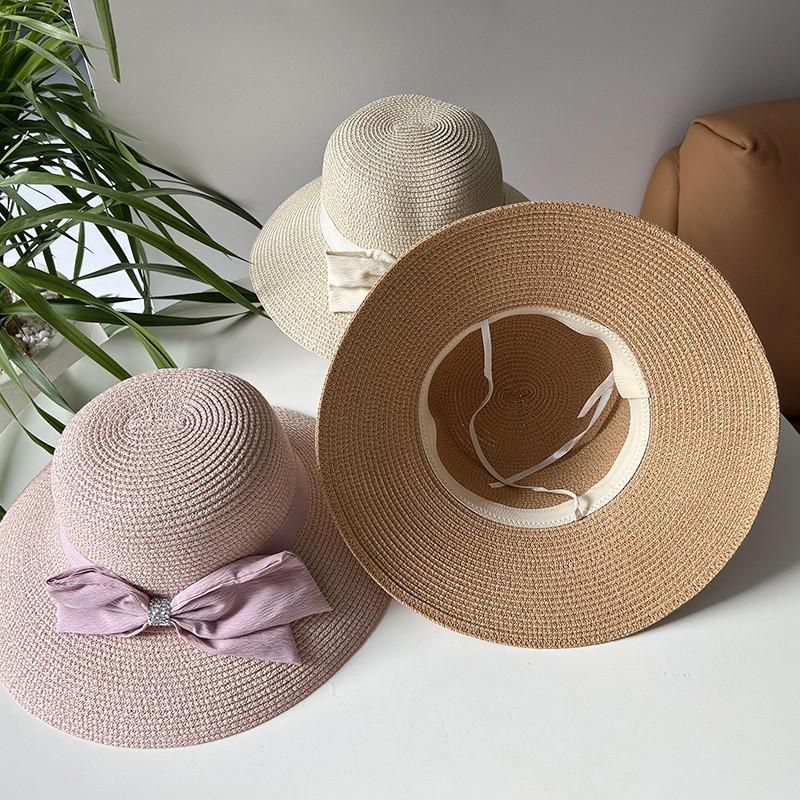 Chic Round Top Wide Brim Sun Hat For Women Japanese Style Bowknot Fisherman Hat Straw Hat Ideal For Spring And Summer