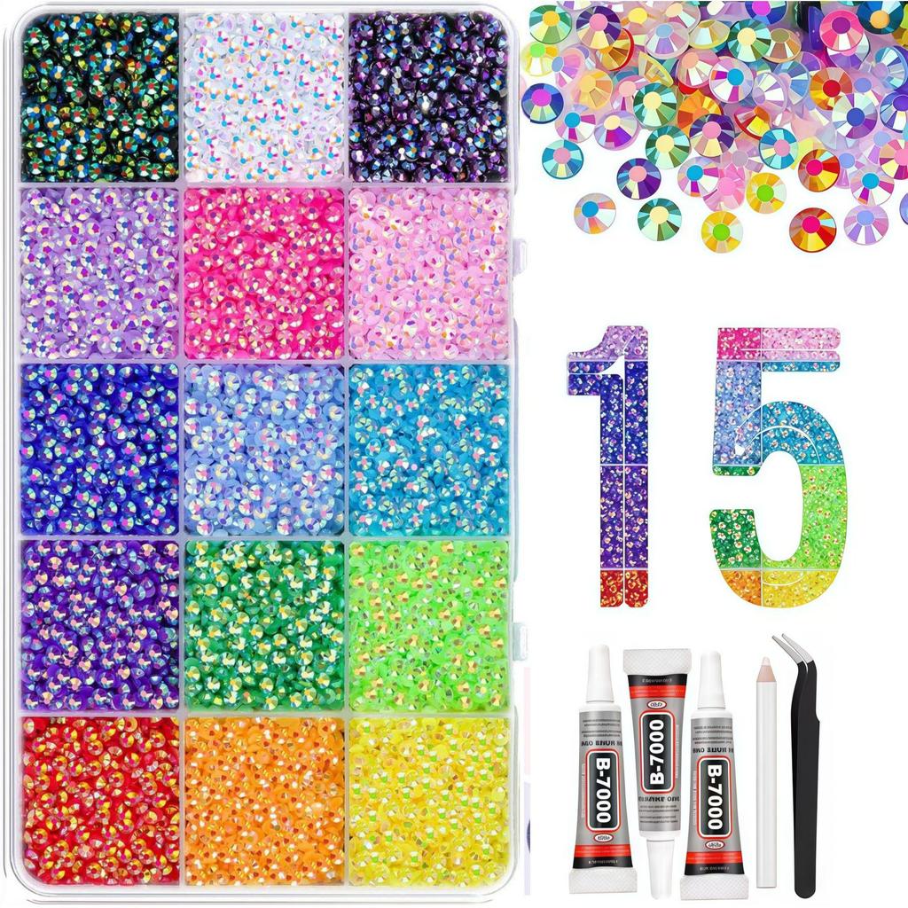 Strass colorati in resina da 3 mm: 40 Colori AB e Gelatina per Abbigliamento Fai-da-Te, Nail Art e Telefoni