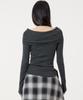 UNKNOWN PLANET Side Tie Off-Shoulder Long Sleeve Knit Top Charcoal
