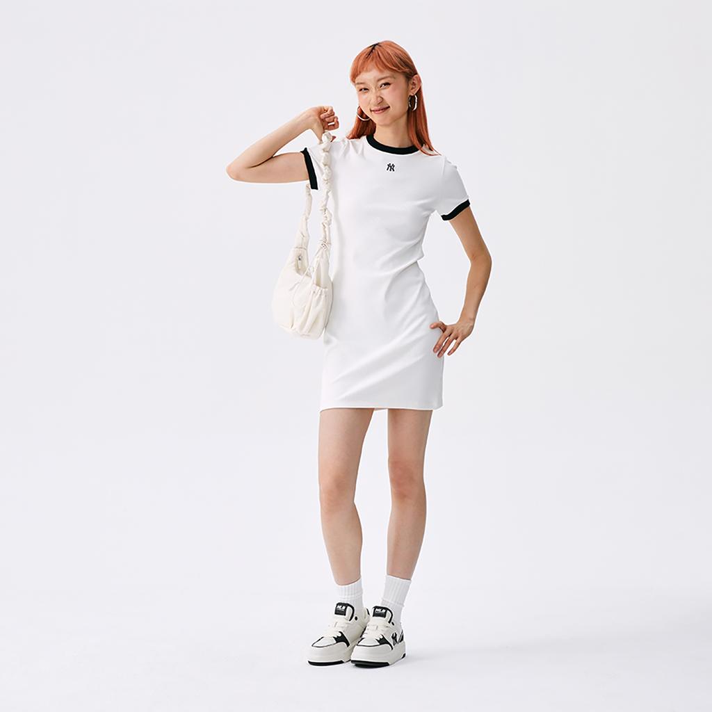New MLB New York Yankees Basic Collection SS25 Short Sleeved Dress Women's Ivory 3FOPB0453-50IVS