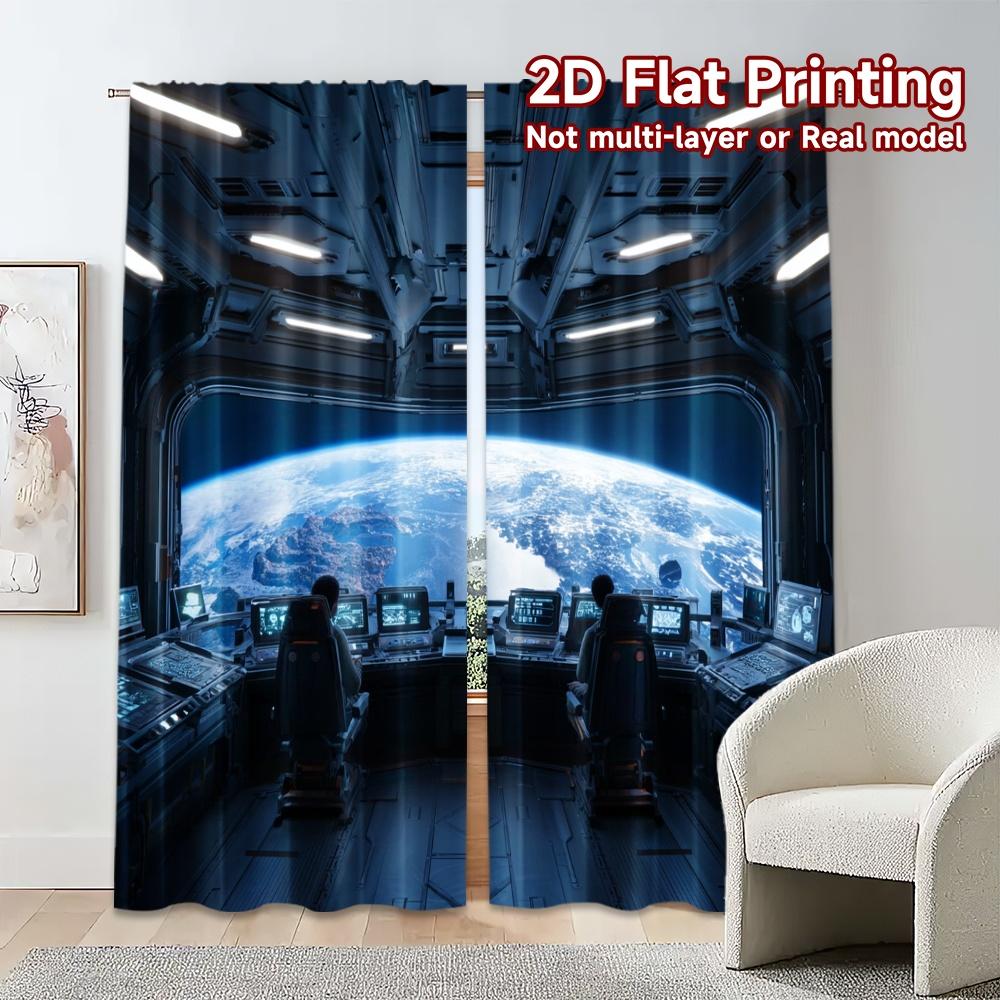 2pcs, 2D FLAT PRINTING Curtains (Without Rod) SpaceBridge Modern Contemporary Curtains Semi-Sheer Curtains Holiday Decorative