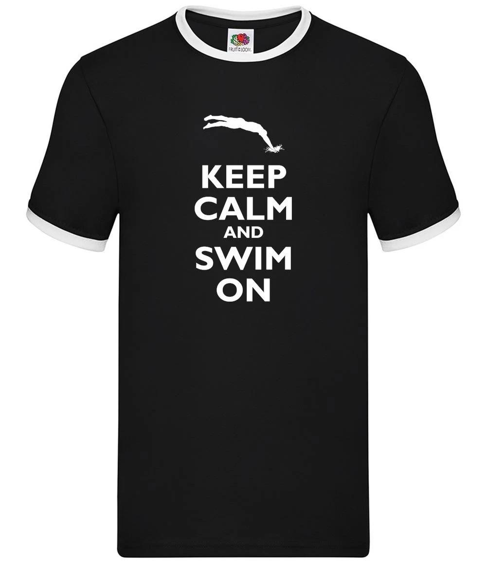 Keep Calm and Swim On - Mens Ringer - Swimmer Swimming Sport Gym Pool XXXL