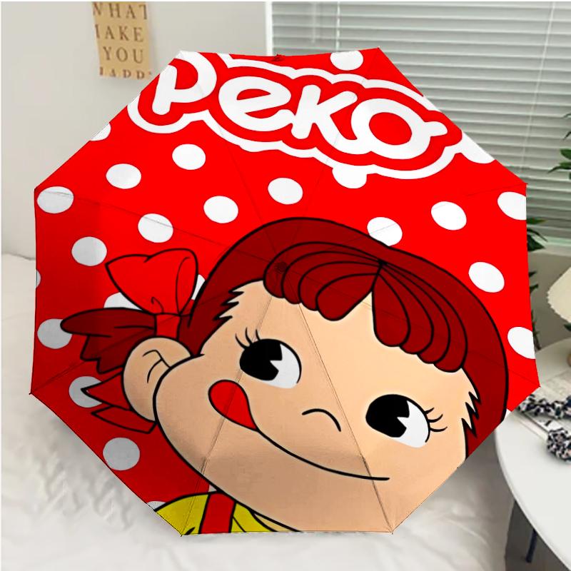 Peko Chan Print Automatic Umbrella, 8 Rib Iron Frame, Plastic Handle, Suitable for Outdoor Travel &Daily , Ideal Gift
