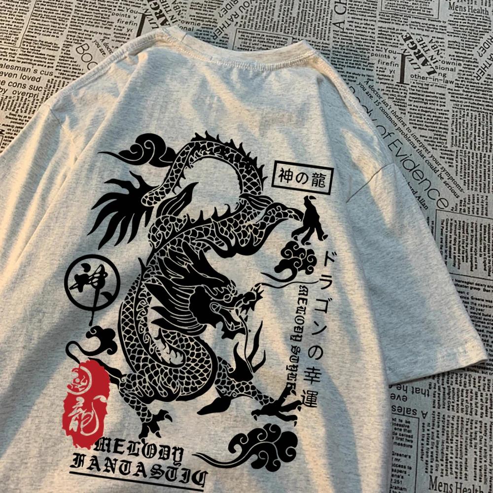 2025 Summer Dragon Harajuku Pattern T-shirt for Men, hip-hop clothing, summer T-shirt, summer cotton loose