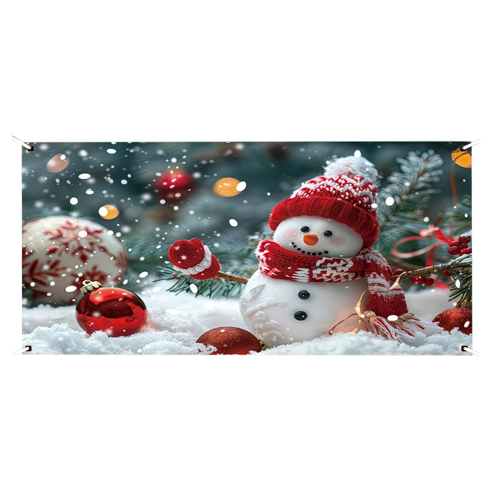 

Snowman Christmas Garage Door Banner Decoration Cloth Merry Christmas Holiday Atmosphere Outdoor Garage Hanging Cloth