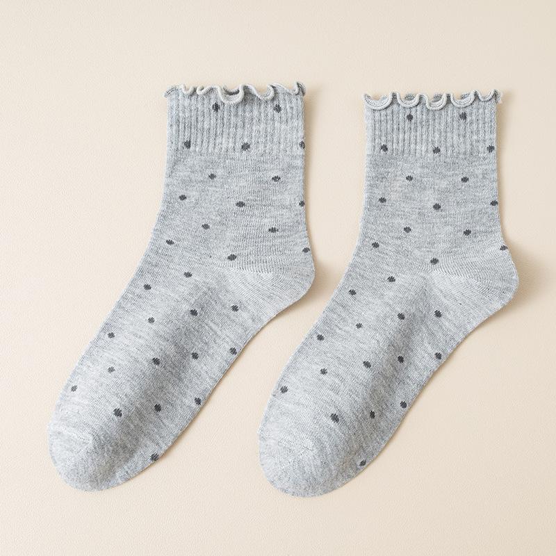 10 Pairs of Female Autumn Lovely Fungus Lace Small Polka Dot Tube Socks