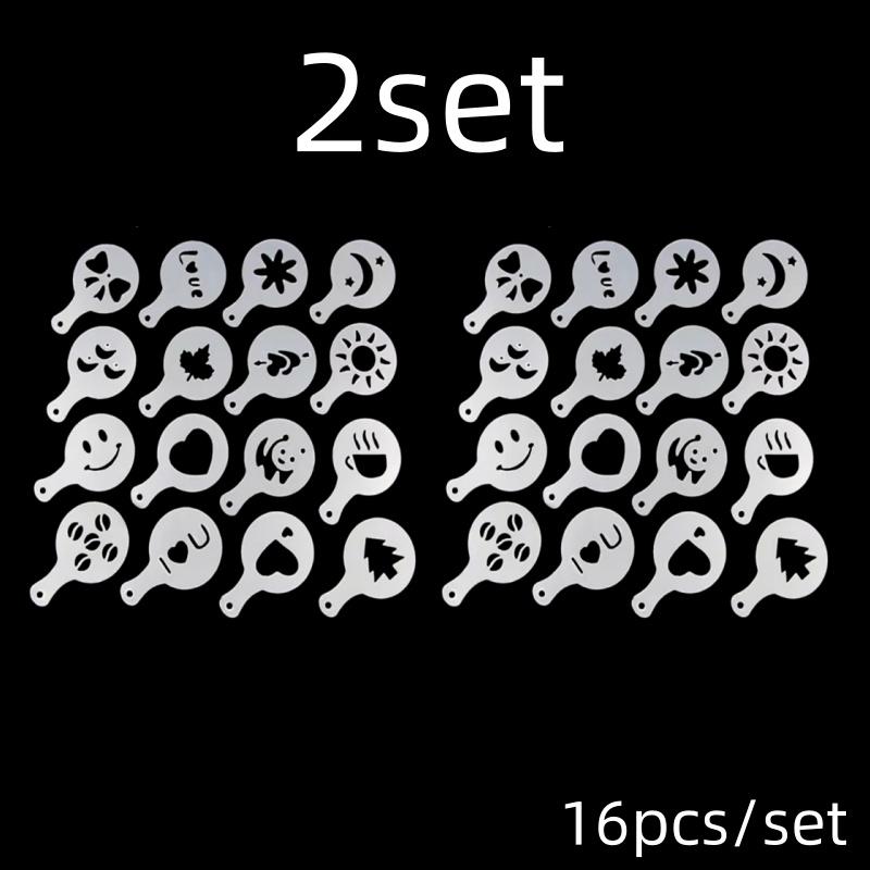 16Pcs/Set Coffee Mold Latte Cappuccino Barista Art Stencils Cake Duster Templates Coffee Accessories Milk Mold Coffe Decoration