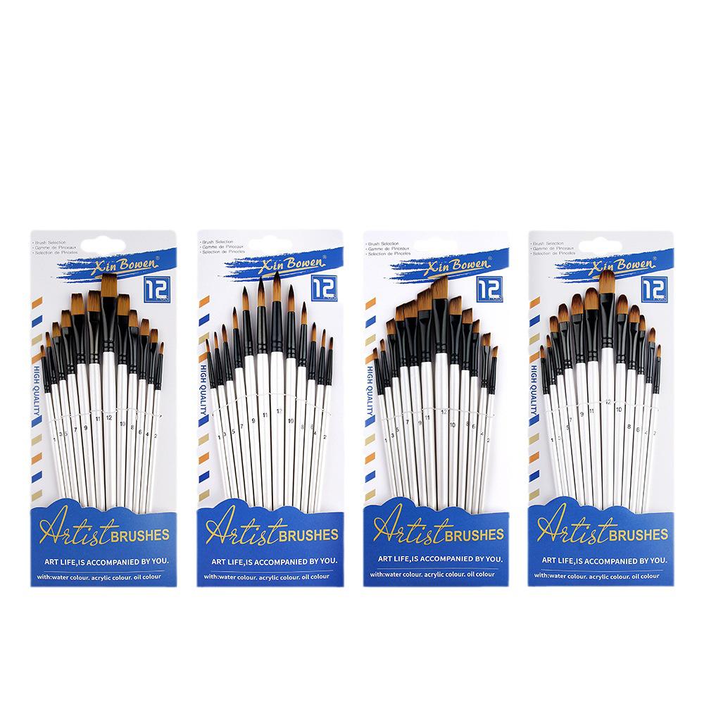 Children's 12-Piece Nylon Hair Paintbrush Set for Watercolor and Oil Painting