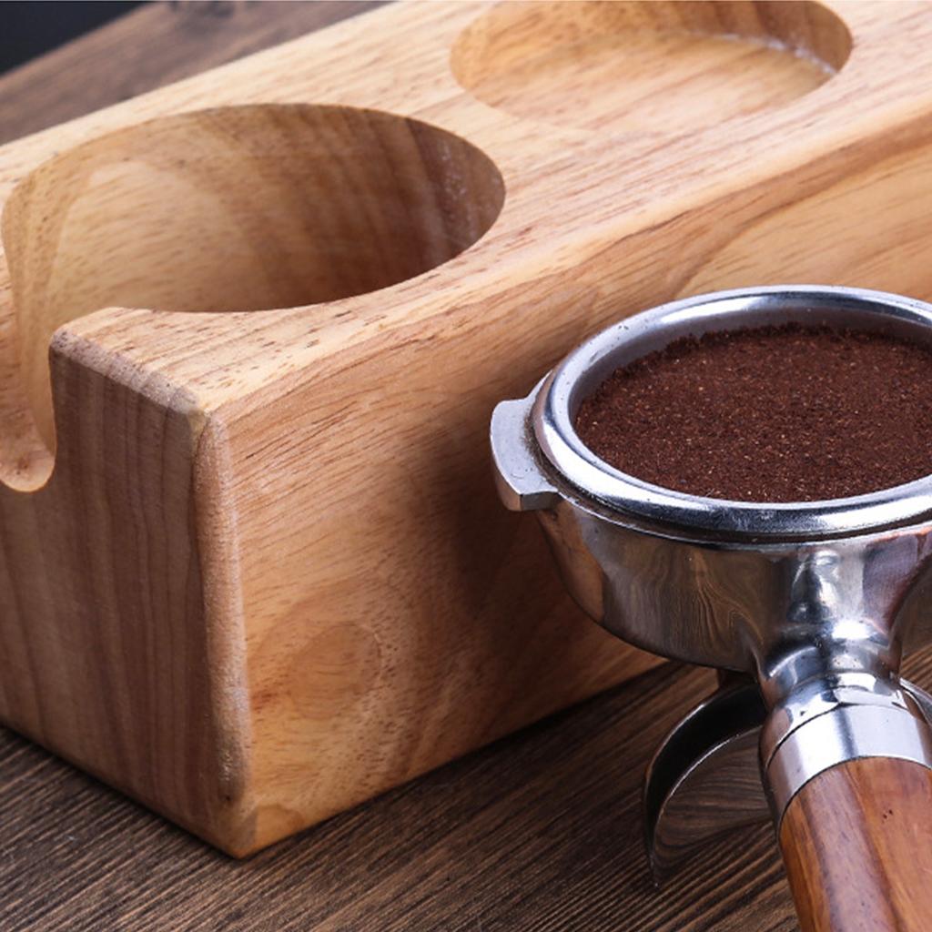 3‑Slots Wooden Coffee Portafilter Holder Tamper Stand Tamping Base for Home Bar Counter Wood Color