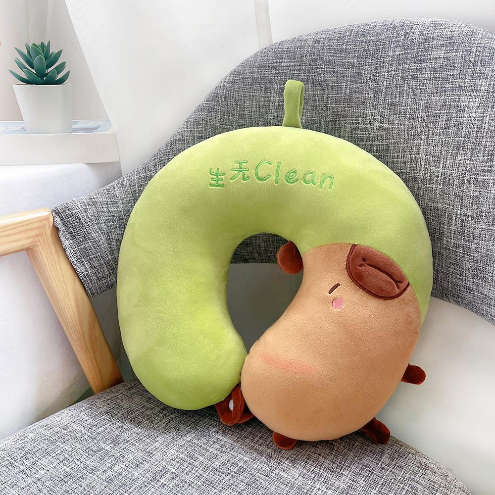 Portable Cotton Capibara Neck Pillow U-Shape Head Rest Travel Pillows Super Light Press To Inflate Cervical Pillow Train