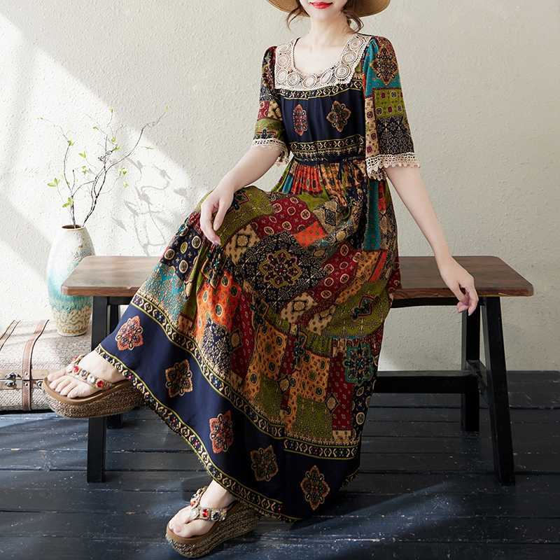 

Женское художественное круглое широкое платье цвета Сунхуа, стройнящее One size