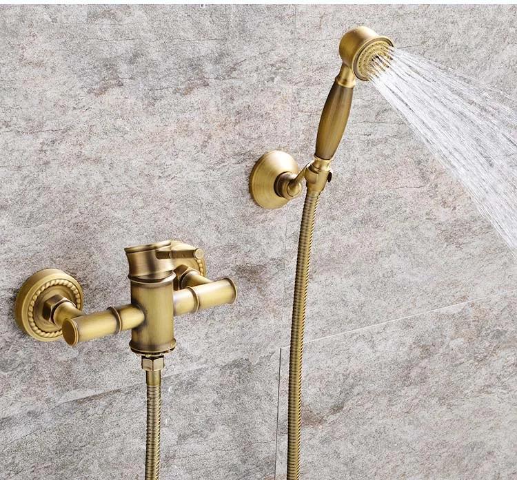 Antique Bathroom Shower Faucet Hot and Cold Bathtub Mixer Crane Tap Wall Mount Brass Material bamboo bath set