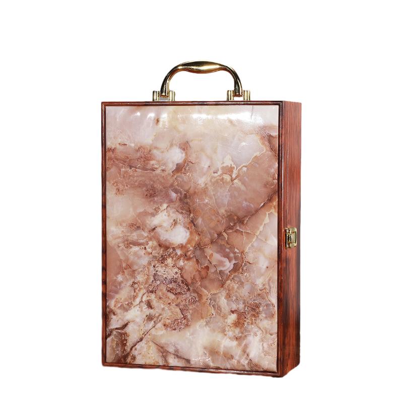 Роскошный мраморный узор, двойная коробка для красного вина, ретро-деревянная коробка для вина, органайзер для хранения шампанского, подарочная коробка, бутылка, упаковка с ручкой