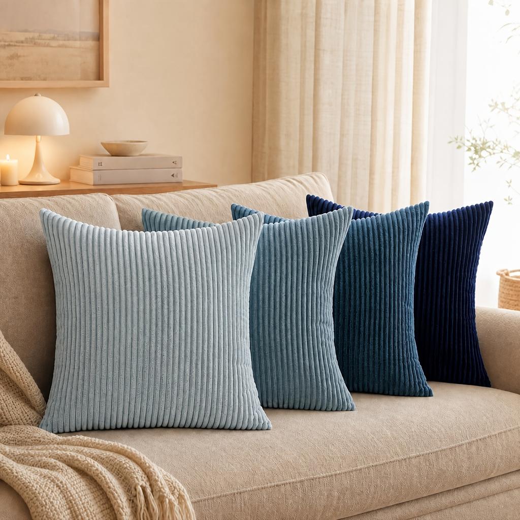 Double-Sided Texture Corduroy Striped Throw Pillow Covers, Modern Aesthetic Pillowcases Vintage Cushion Covers for Living Room Bedroom Sofa