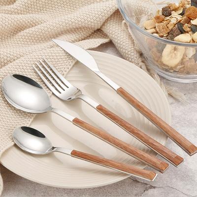 4/16/24pcs Imitation Wood Handle Cutlery Set Tea Spoon Utensils For Kitchen Stainless Steel Fork Spoons Set Cutlery Tableware