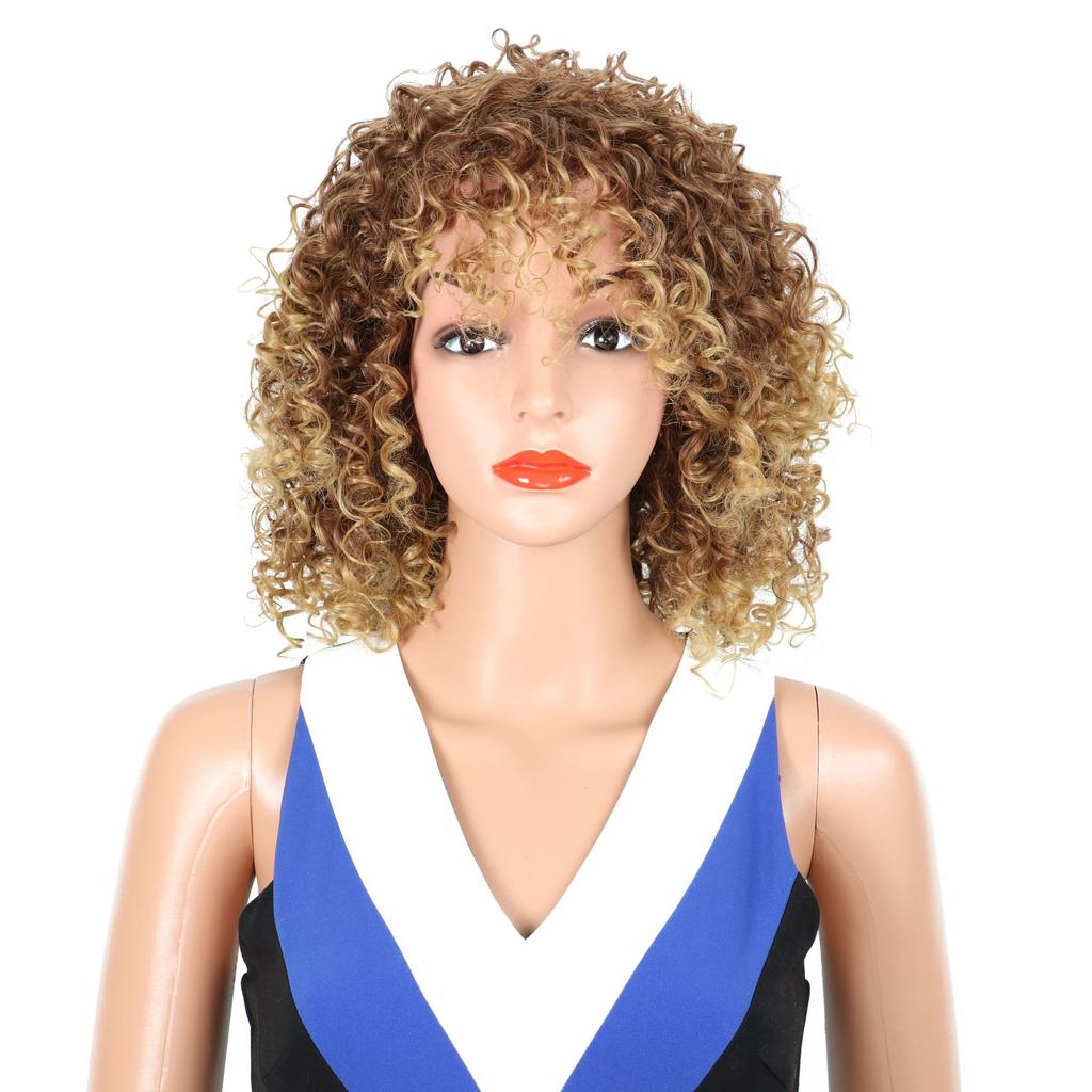 LISI HAIR European and American Wig Short Curly Hair Afro Wig African Short Curly Hair Small Curly Yellow Natural Gradient