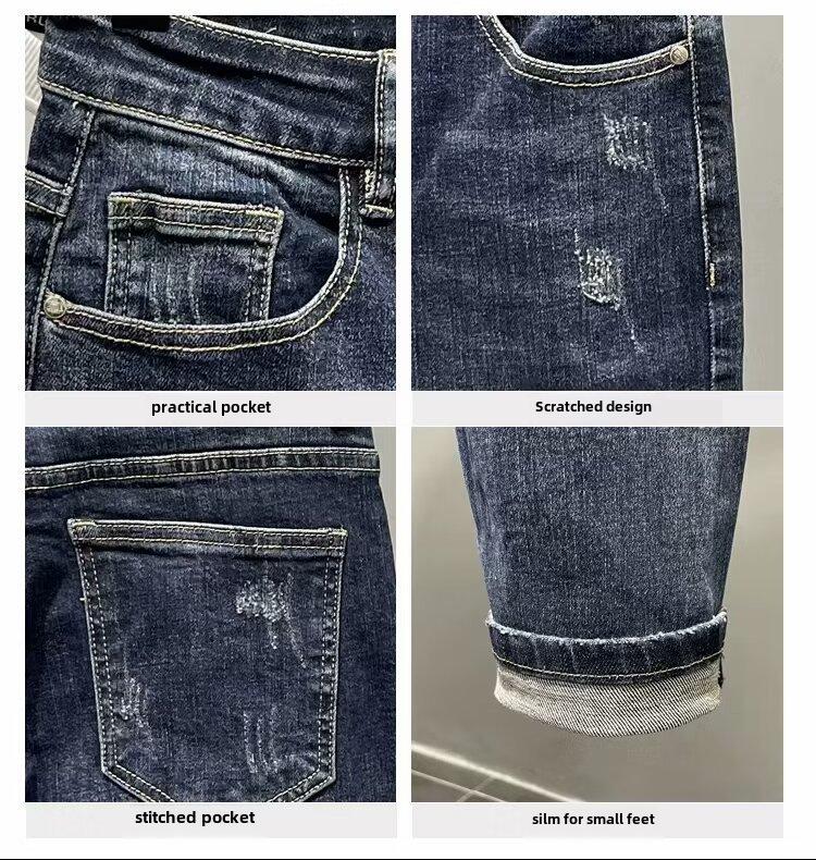 

Мужские джинсы облегающего кроя в корейском стиле весна/лето 2024 - Модные, Облегающие, Эластичные, С потертостями 36 синий