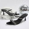 Fashion Rhinestone Slender Strap Stiletto High Heels Women's Summer New Slip Strap Anti-slip Outside Wear Cool Mopping