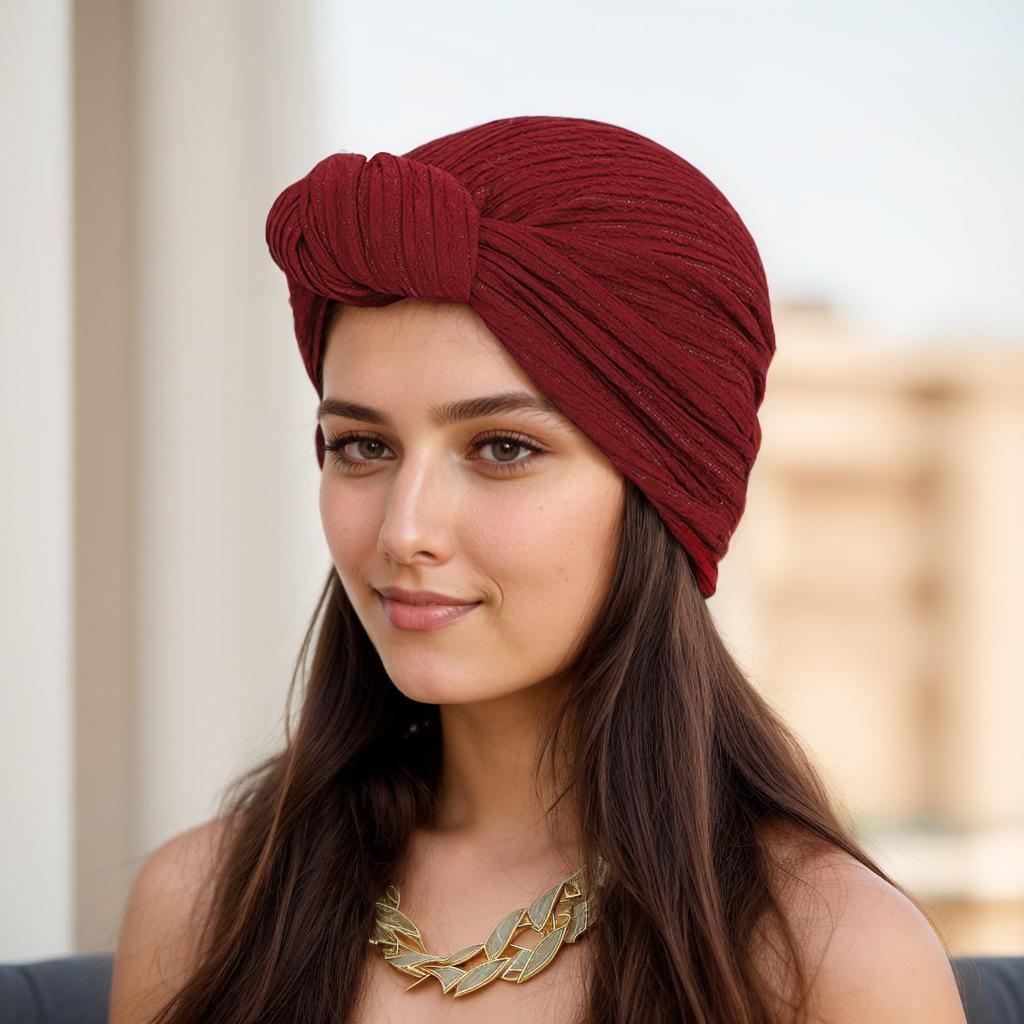 

Элегантный женский тюрбан-повязка на голову, шапка для волос в стиле серебряной нити one size бордовый