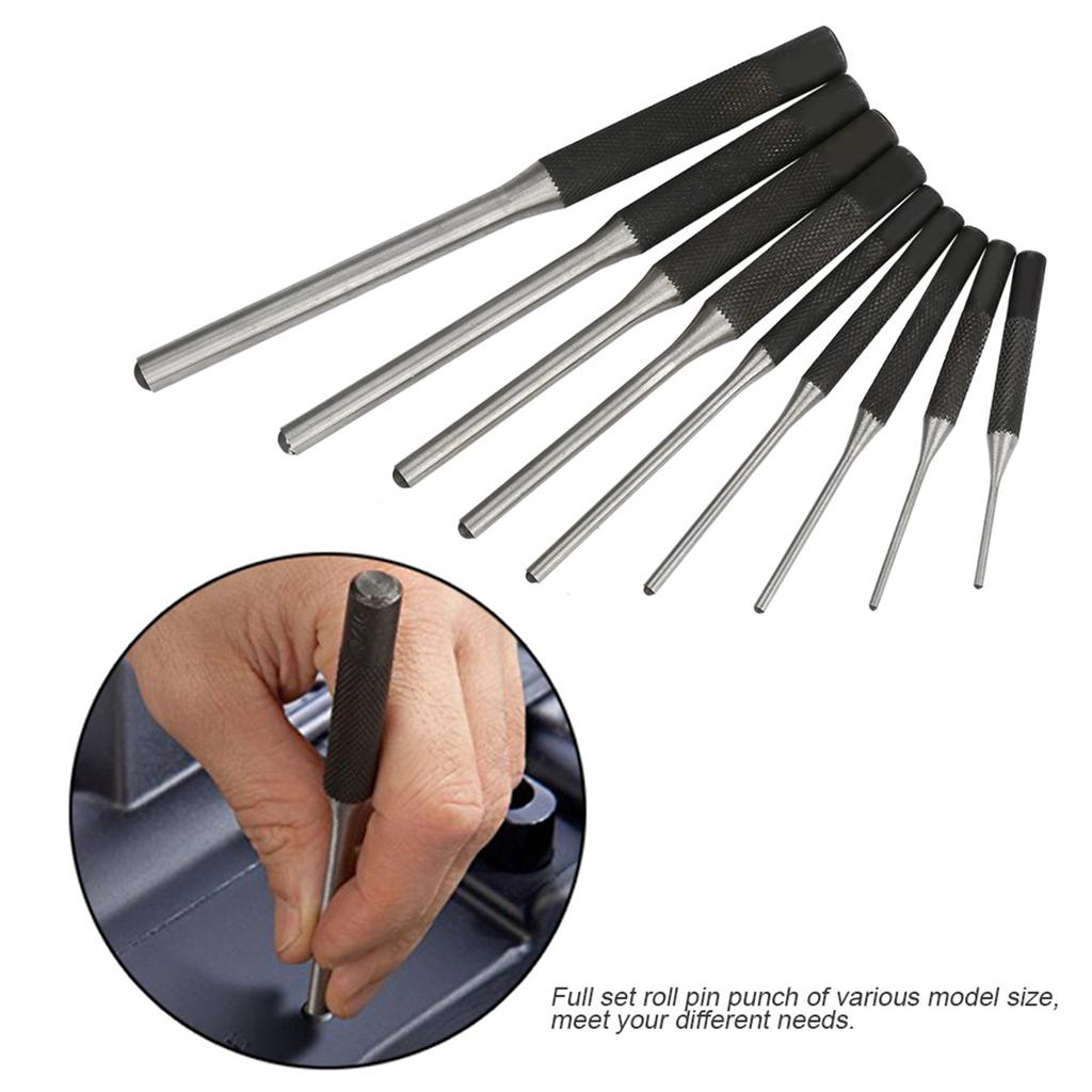 9PCS Durable Steel Roll Pin Punch Set Mechanics Professional Tool Kit