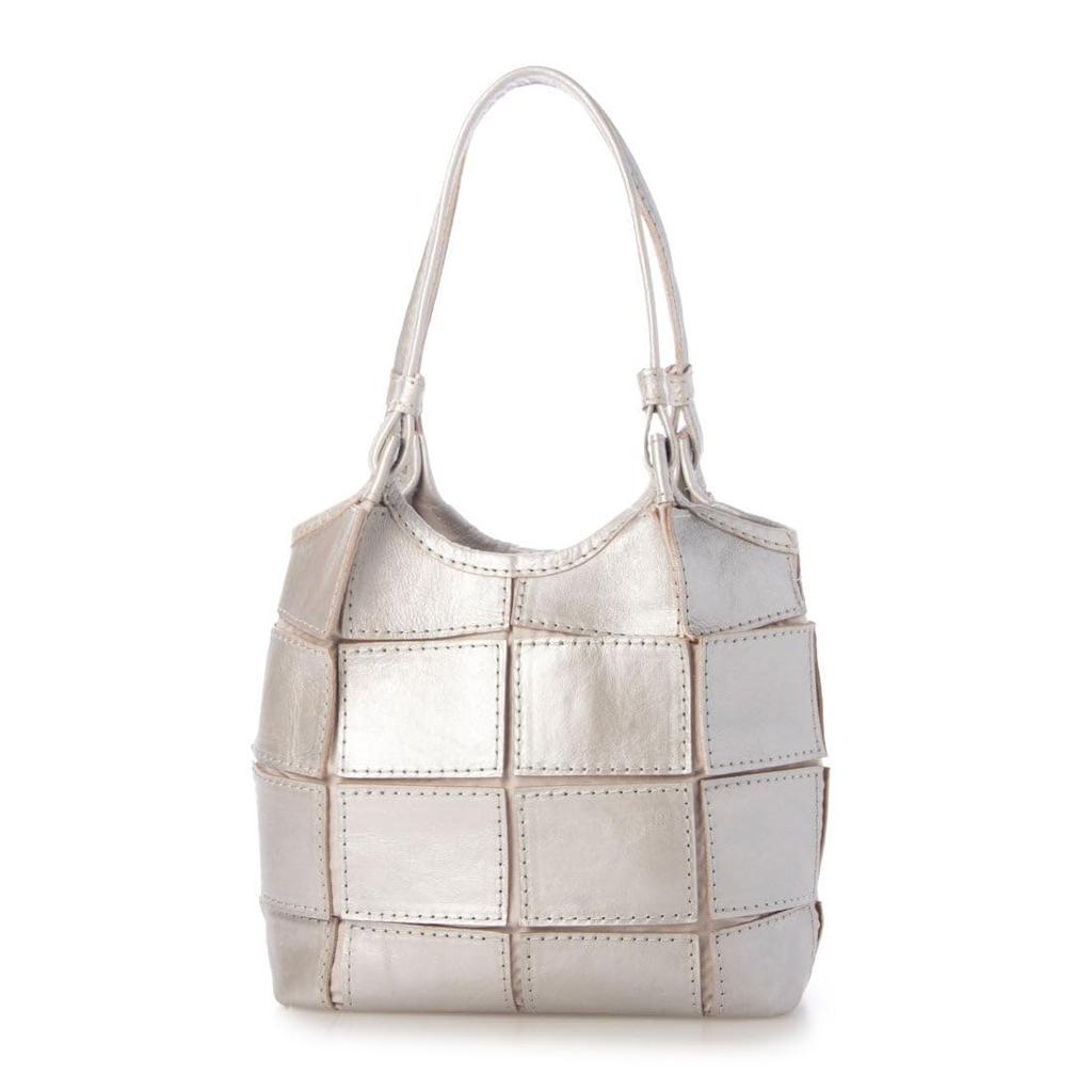 Peaks Peak Cowhide Patchwork Tote Size S Silver 2-Way Bag, (30-00-00001), Women's