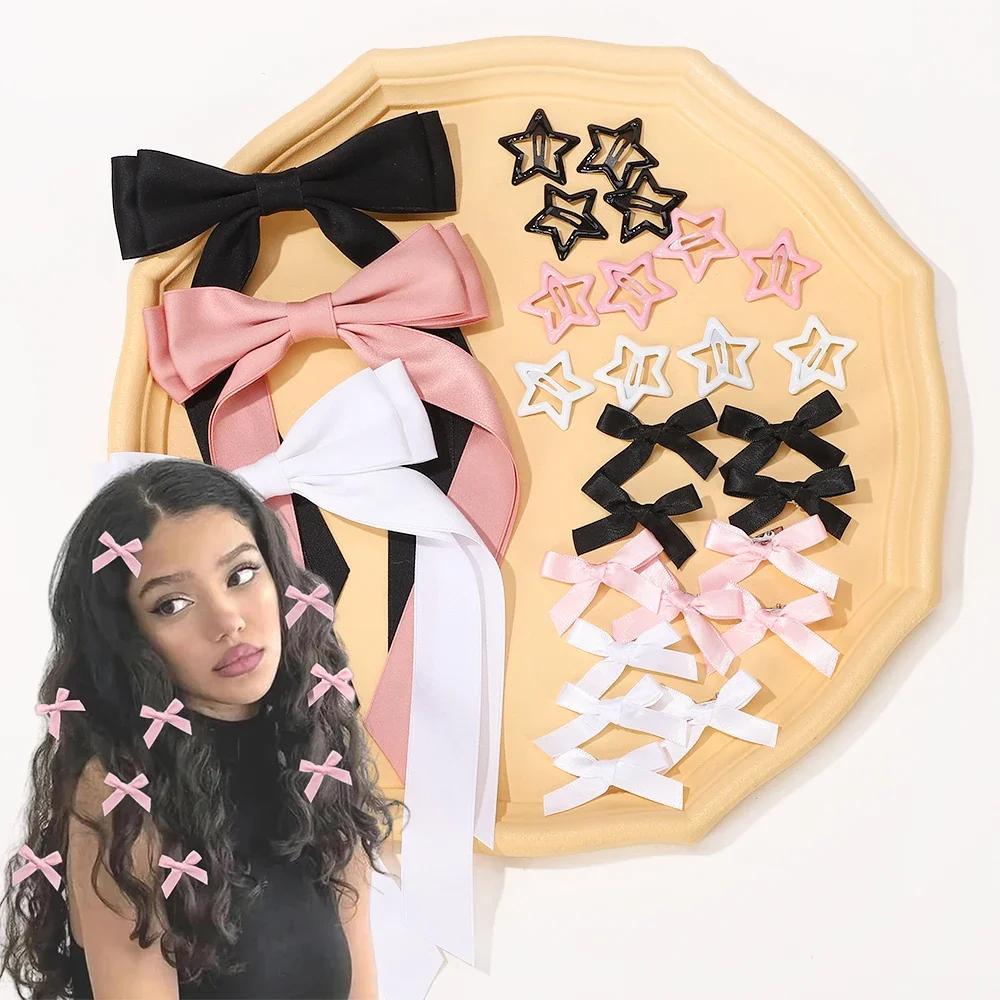 

27pcs/set Elegant Long Ribbons Hair Bows Clips for Women Girls Sweet Mini Bowknot Hairpins Barrette Headwear Hair Accessories