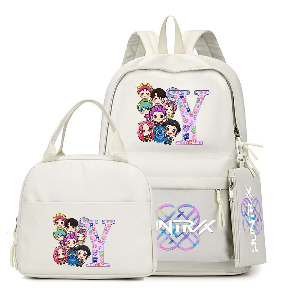 3Pcs/set 26 English Letter K-Pop Printed Backpack with Handbag Pencil Case for Teenager Student Boy Girl Schoolbag Large Capacity Travel Bag Rucksak