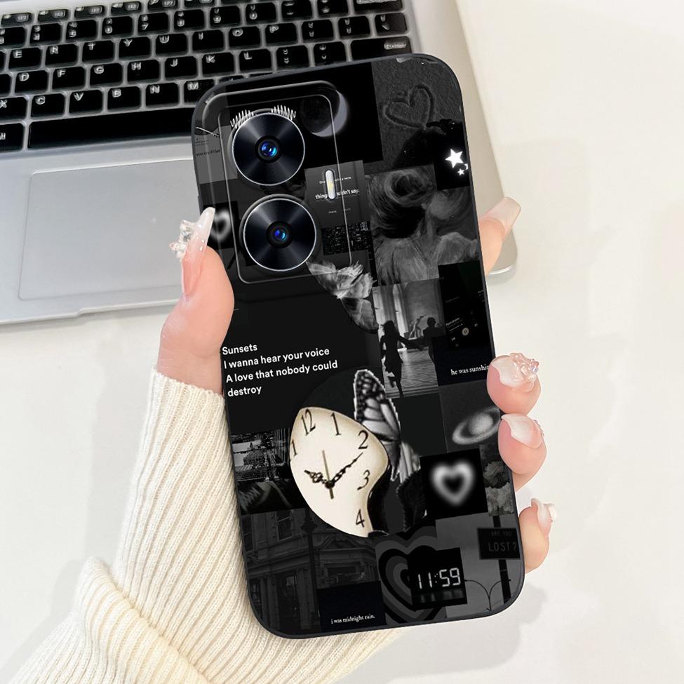 For Realme C55 Case RMX3710 Silicone Cute Cat Fashion Butterfly Flowers Love Painted Cover For Realme Narzo N55 Phone Case Funda