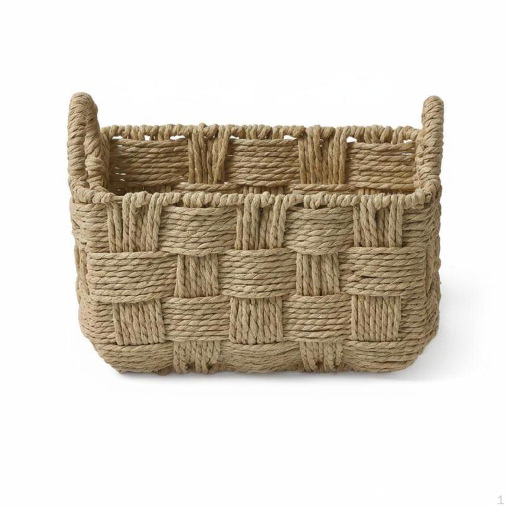 Hand-Woven Paper Rope Basket Openwork Design Rectangular