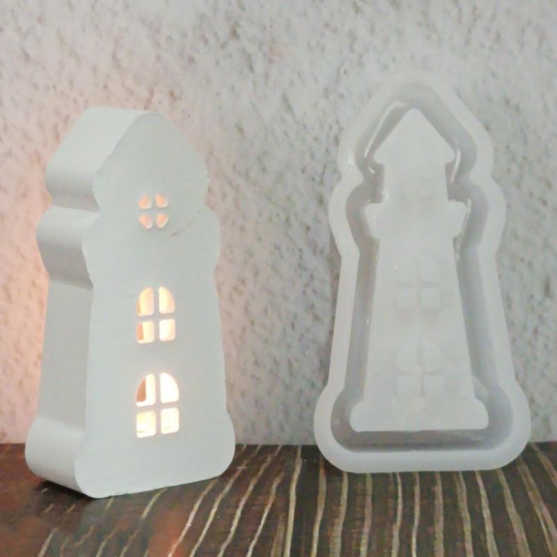 Lighthouse Silicone Candle Stand Molds for Candlestick Tealight Holder Gypsum Decoration Epoxy Resin Silicone Molds