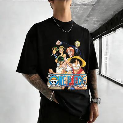 Unisex Pure Cotton Tshirt One Piece Character Luffy Summer 2026 New Product Anime Print Loose Short Sleeves