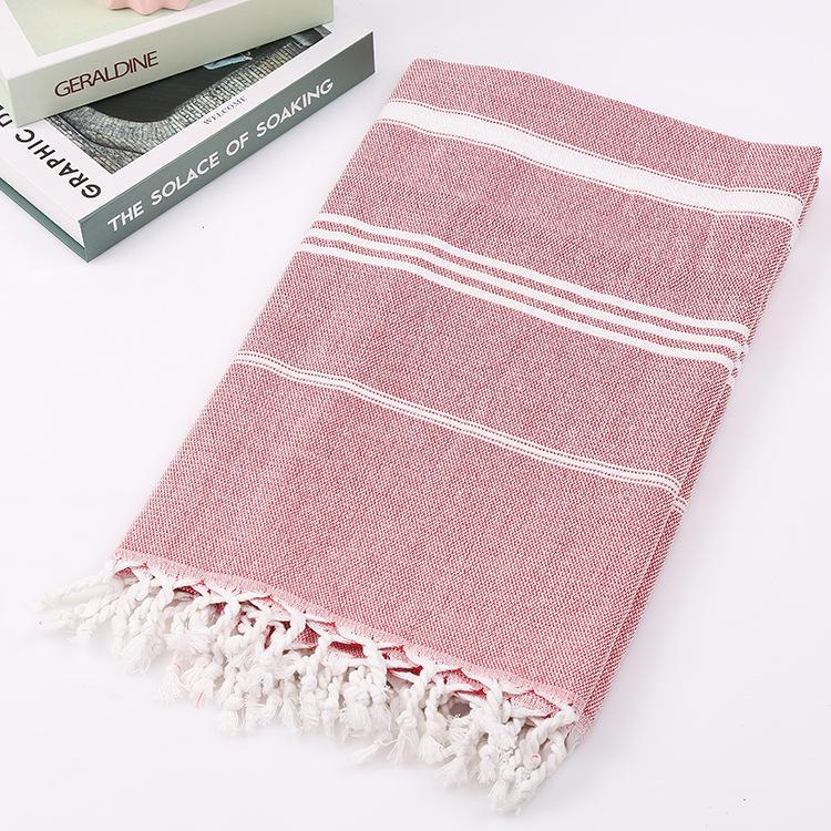 Custom Pure Cotton Turkish Striped Beach and Sauna Towel with Non-Stick Sand and Tassels for Adults