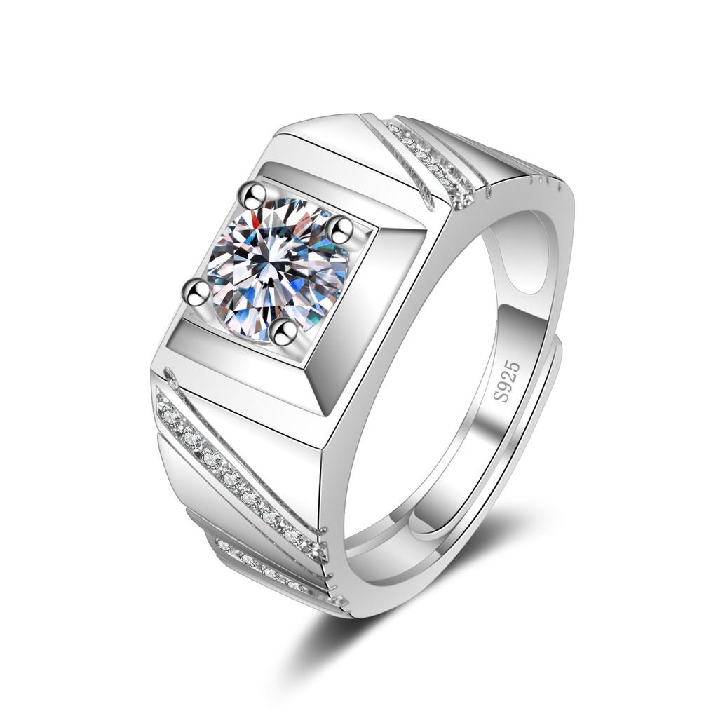 925 Sterling Silver Rings for Men Shining Crystal Adjustable Size Fashion Gifts Engagement Wedding High Quality Jewelry