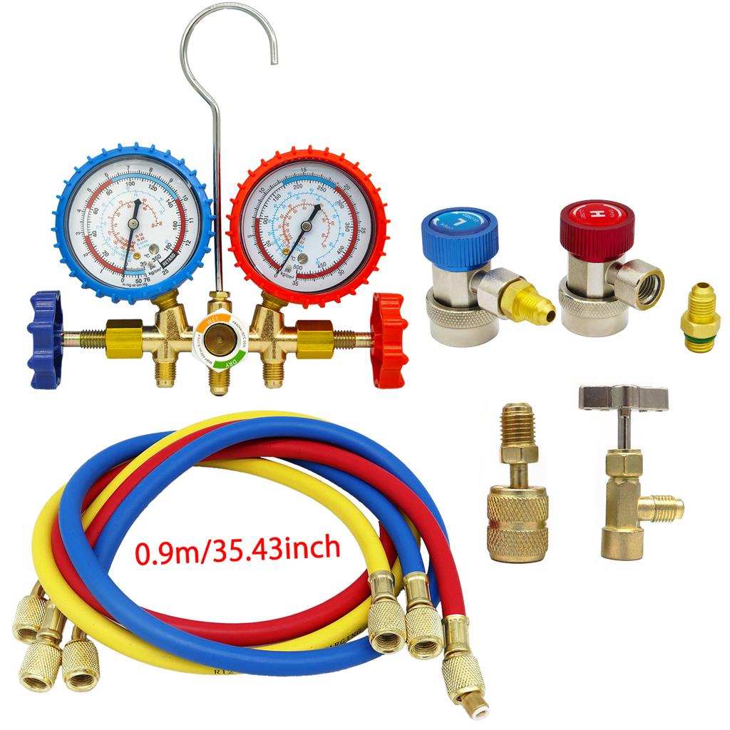 3-Way AC Manifold Gauge Set with Hoses for R12, R22, R404A, R134a | Automotive HVAC Refrigerant Diagnostic Tool