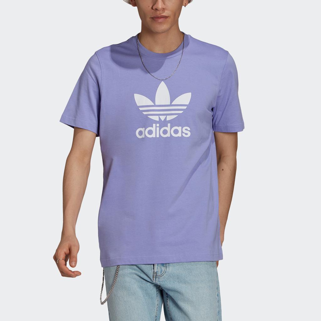 Adidas Originals Trefoil Logo Print Knit Short Sleeve T-Shirt Men Tops Light-Purple GN3481