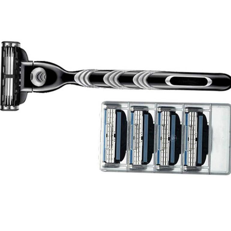 

Черный 5 шт. / Компл. 1 машина + 4 лезвия Ручная мужская бритва для удаления волос со сменными лезвиями для бритья