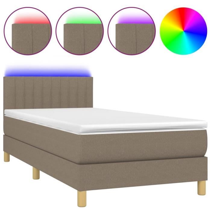 VidaXL Upholstered Bed Base with Mattress and LED Taupe 90x190 Cm Fabric 3133841