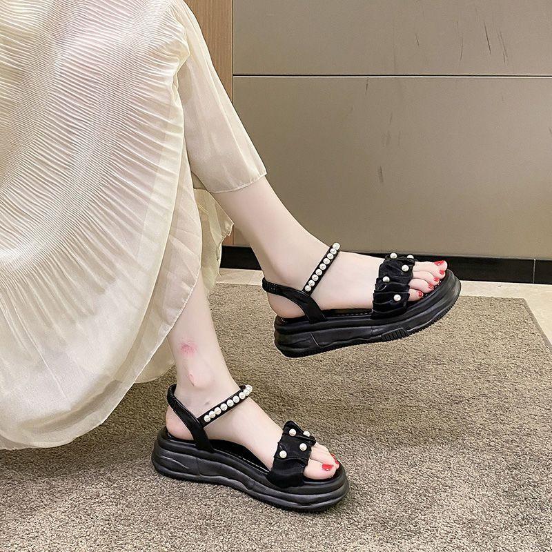 Outdoor Pearl Platform Women's Sandals On Sale Original Chic and Elegant Footwear 2025 Luxury Anti Slip Hot Korea Ladies Shoes