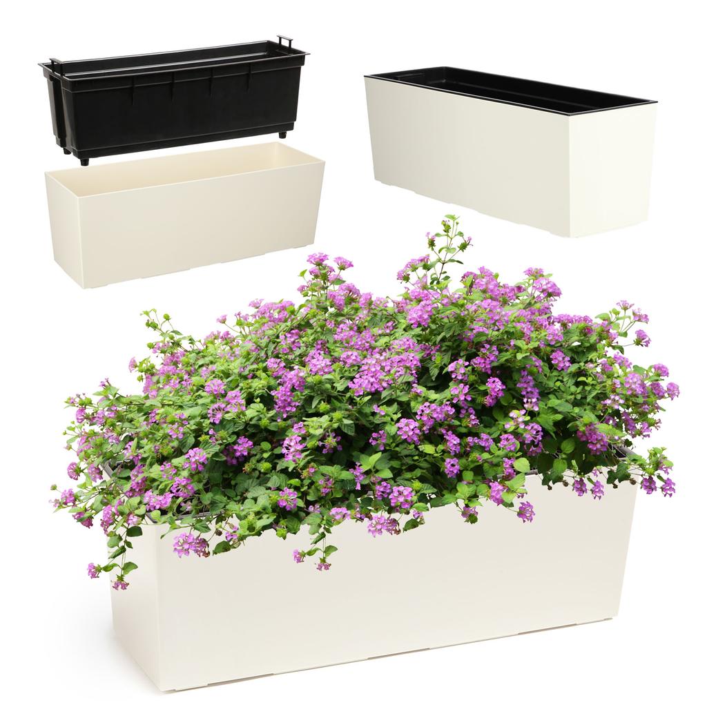 KADAX Flowerpot Balcony Box with Insert Flowerpot Black Gloss 19x56cm