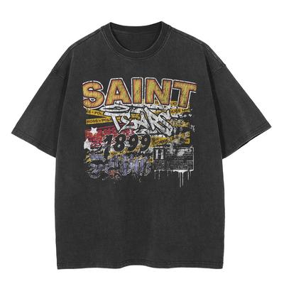 Streetwear Lustiges Grafik-T-Shirt Baumwolle gewaschenes schwarzes T-Shirt Unisex Tops Tees Sommer Kurzarm-T-Shirt