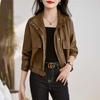 Red Short Soft Leather Jacket for Women Spring Autumn Loose Fit Casual Coat Petite Size