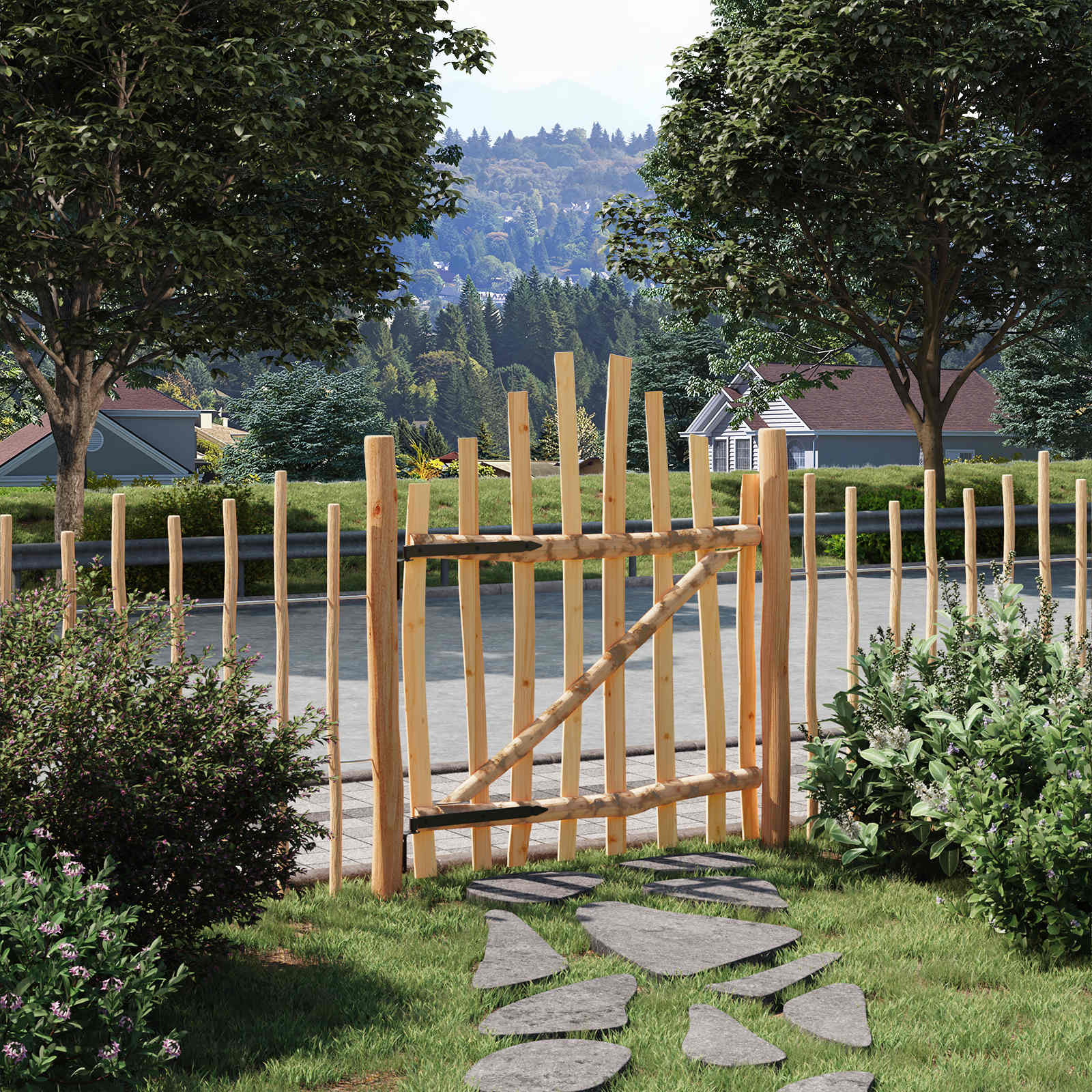 Bogen-Gartentor 100 x 120 cm Druckimprägniertes Haselholz Natur Braun