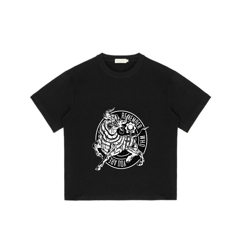 T-shirt Nera con Grafica di Toro e Teschio Stampa "Ricorda Chi Sei" per Abbigliamento Casual