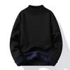 Men Fall Winter Sweater Thick Plush Lined Half-high Collar Knitted Solid Color Elastic Pullover Loose Keep Warm Work School Sweater